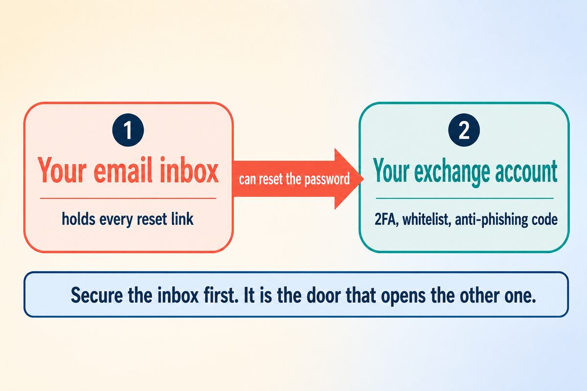 The email inbox can reset the exchange password, so it is step one and the exchange account is step two