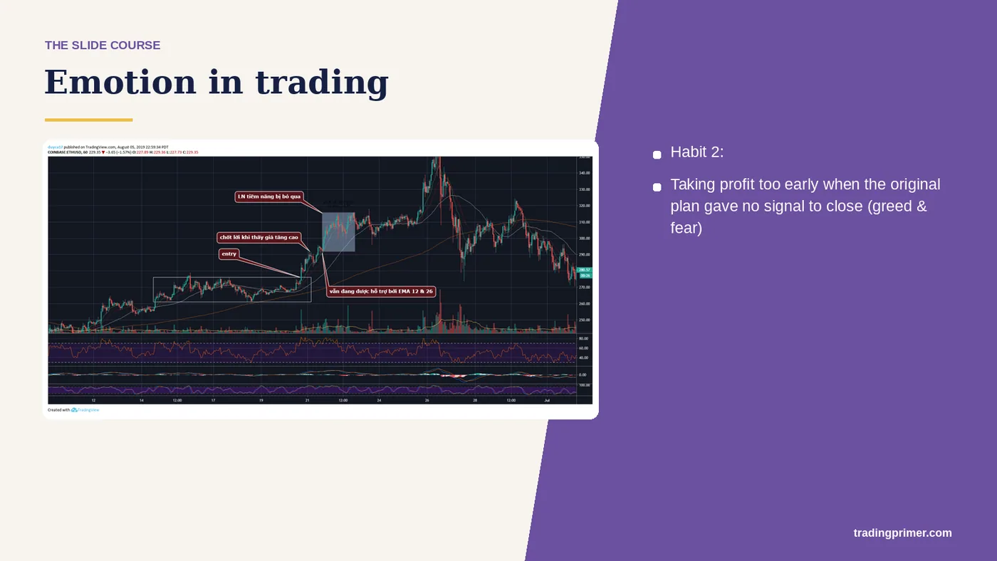 Emotion in trading · Habit 2: Taking profit too early when the original plan gave no signal to close (greed & fear)