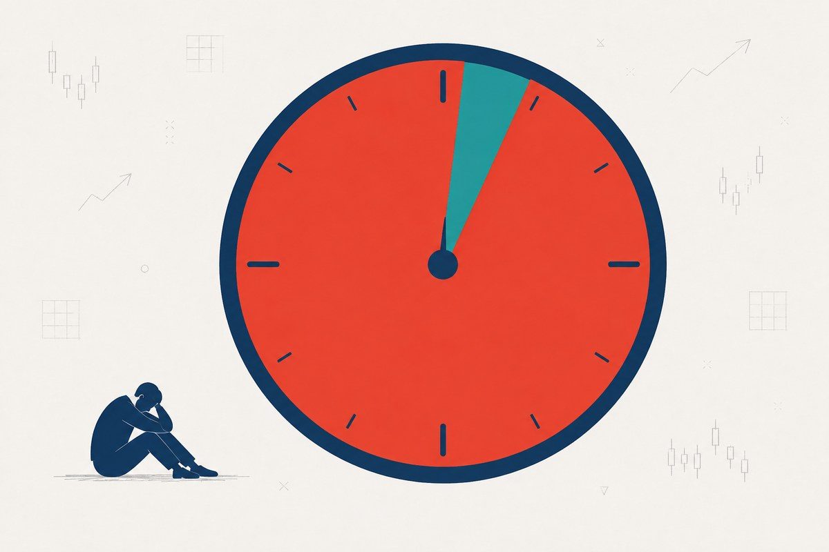 Graphic of a clock face mostly filled with red and only a narrow teal wedge left, representing a timeframe that consumes more hours than you have